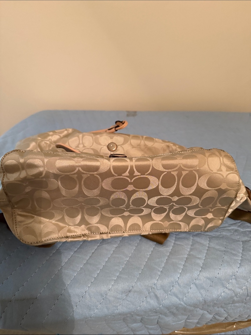 Coach Cream Signature Nylon Backpack with Pink Trim - Picture 9 of 13